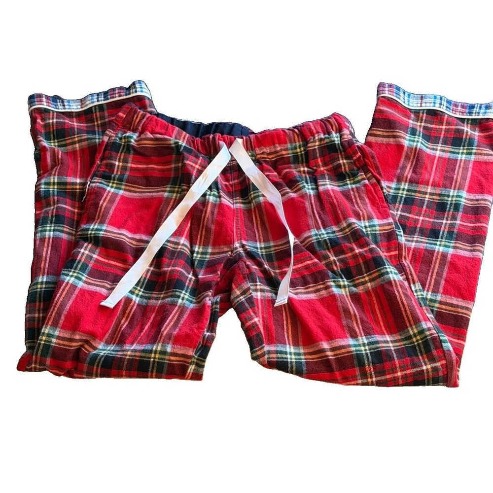 Women’s Lands End Size S Flannel Pj Bottoms Plaid Pockets Elastic Waist